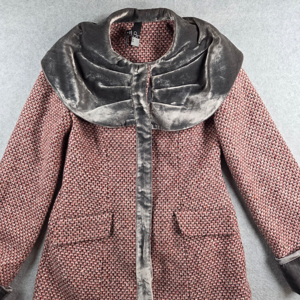 dS LAB Coat Women Size 6 Pink Grey Tweed Velvet Portrait Collar Chic Jacket - Picture 2 of 12
